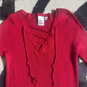Oh MG Red Sweater with Lace up Front